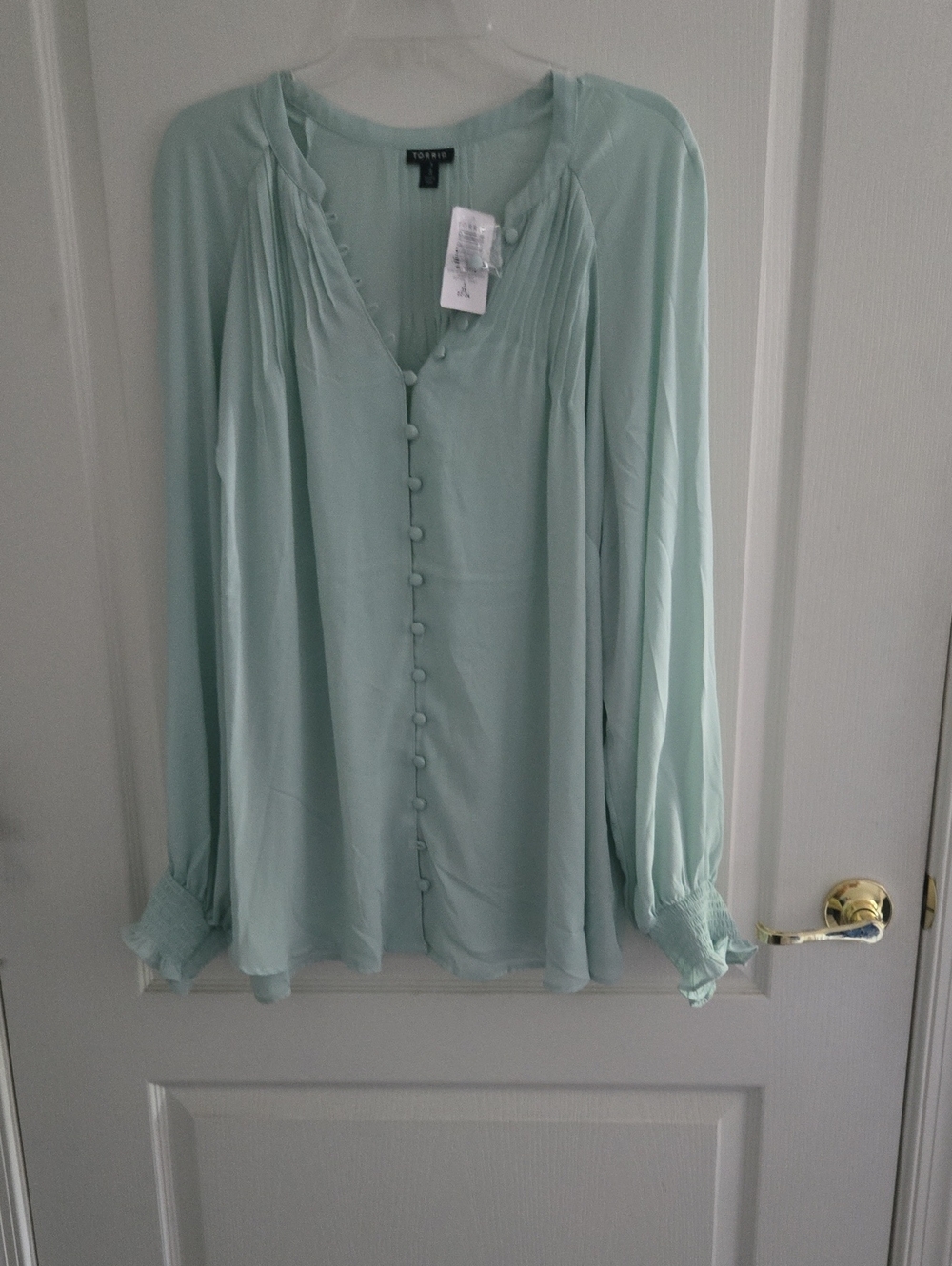 torrid Pale Mint Button-Front Peasant Blouse